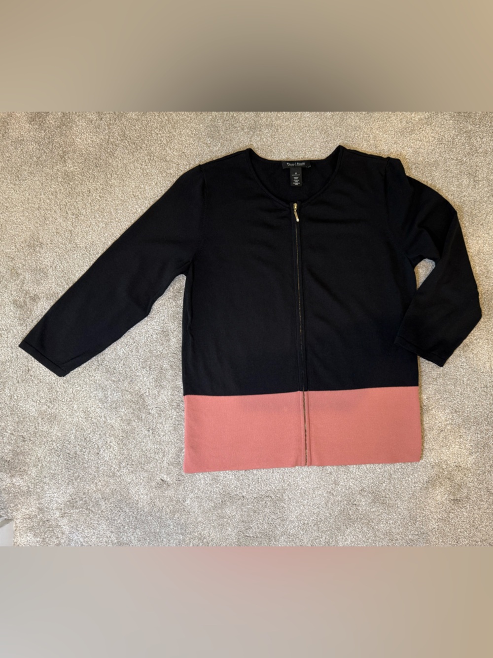 White House Black Market Zip Front Cardigan Medium Black Pink Colorblock